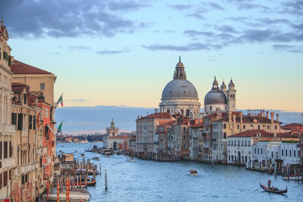 Venice Italy canal with gondolas and historic architecture