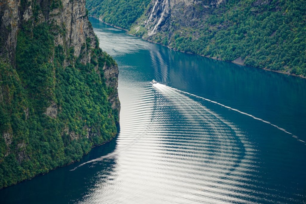 Norway fjords dramatic landscape with mountains and water